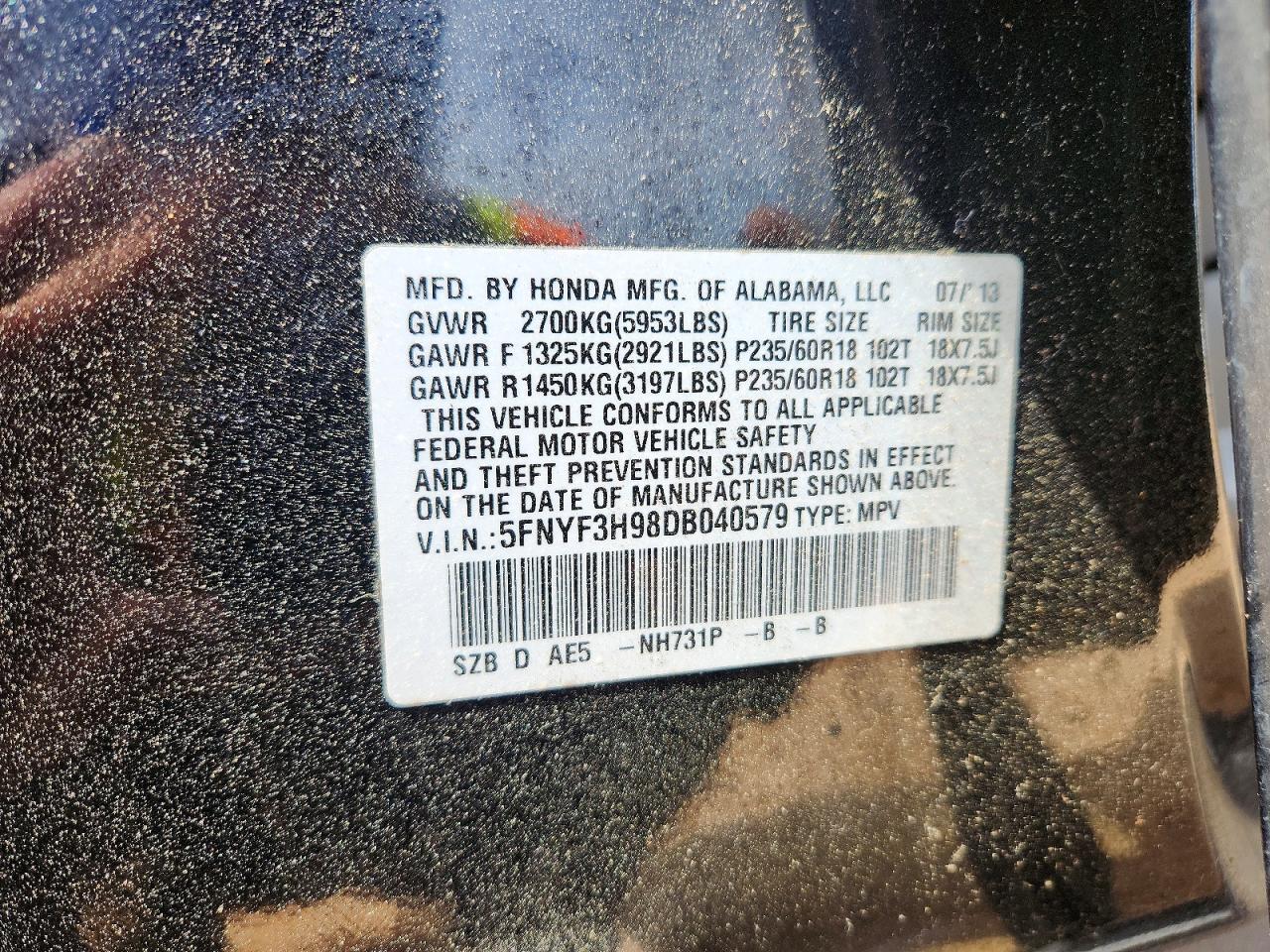 HONDA PILOT 2013 — 15