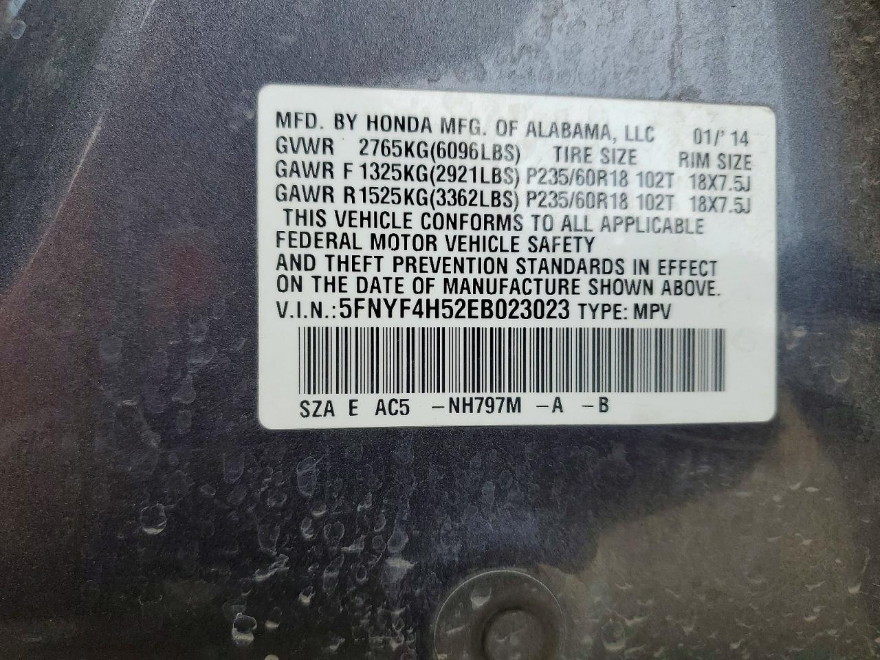 HONDA PILOT 2014 — 14