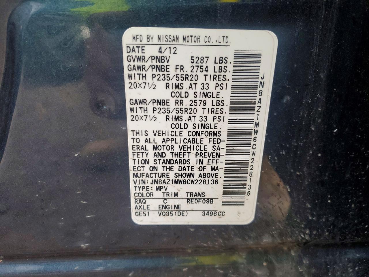 NISSAN MURANO 2012 — 14
