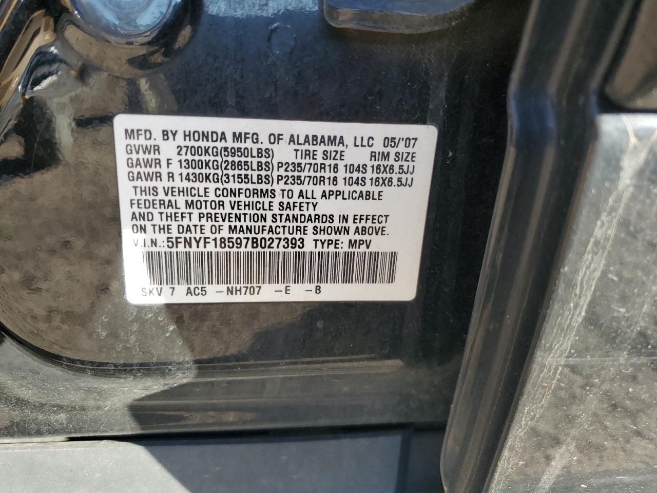 HONDA PILOT 2007 — 14