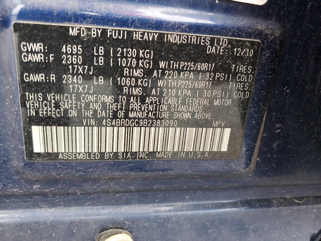 SUBARU OUTBACK 2011 — 14