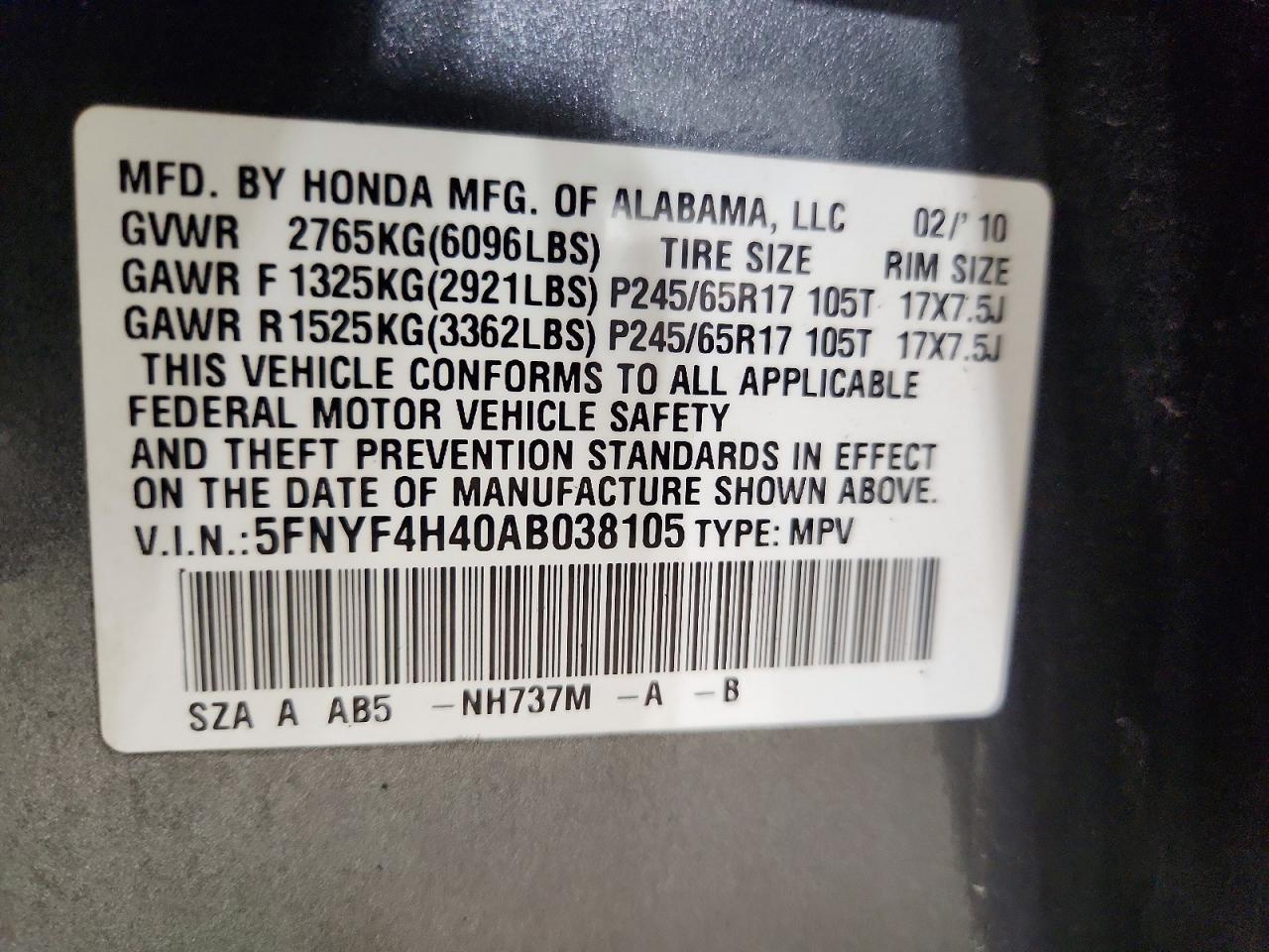 HONDA PILOT 2010 — 14