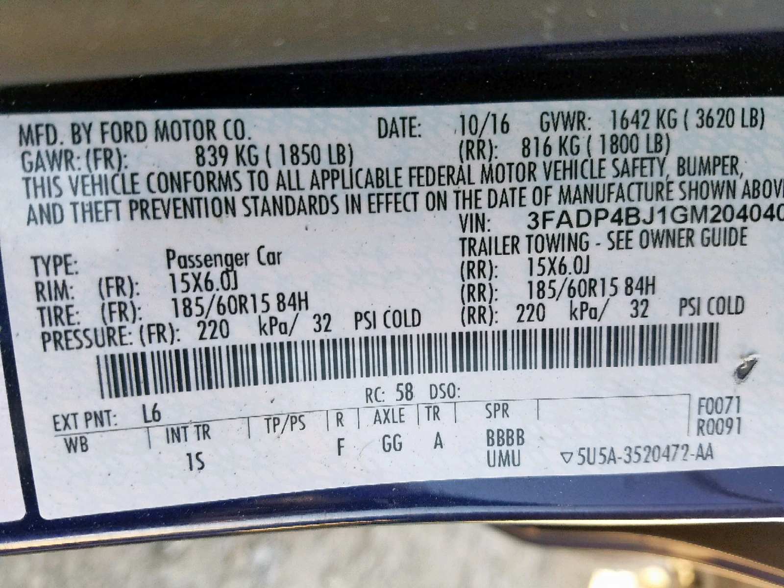 FORD FIESTA 2016 — 11