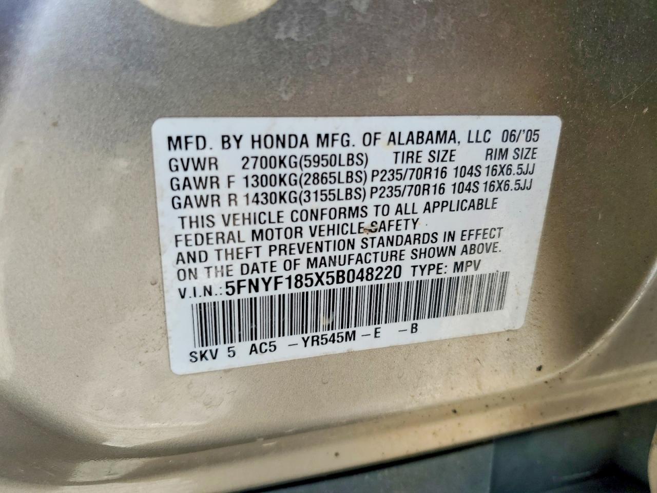 HONDA PILOT 2005 — 13