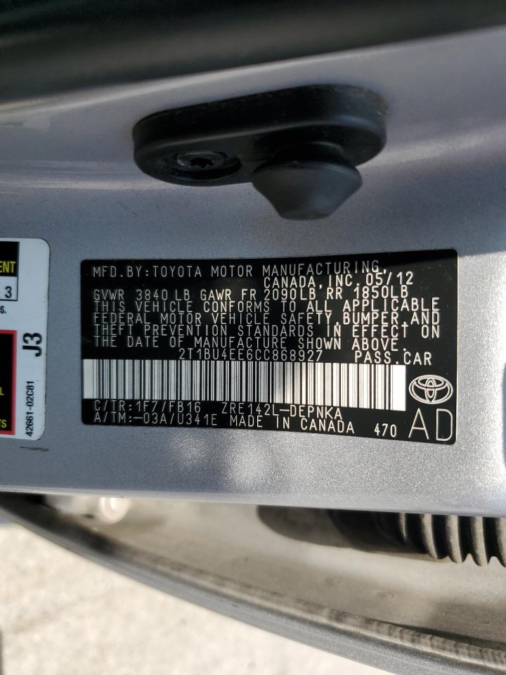 TOYOTA COROLLA 2012 — 13
