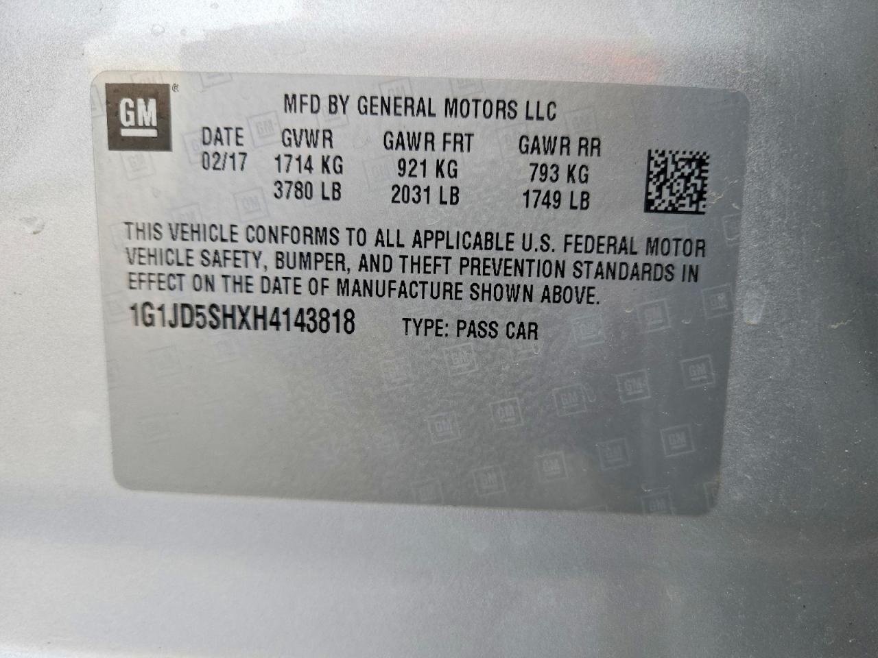 CHEVROLET SONIC 2017 — 13
