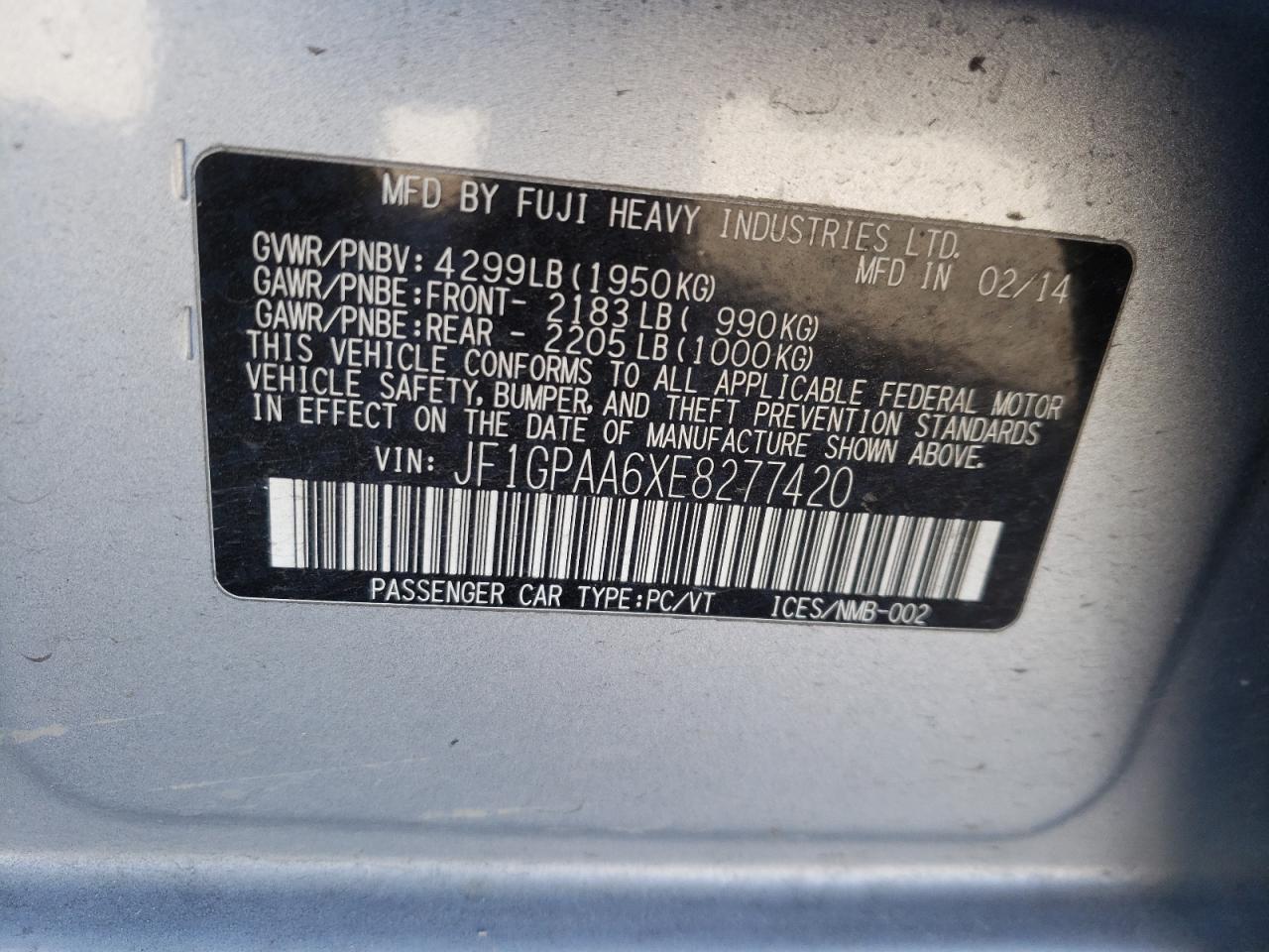 SUBARU IMPREZA 2014 — 14