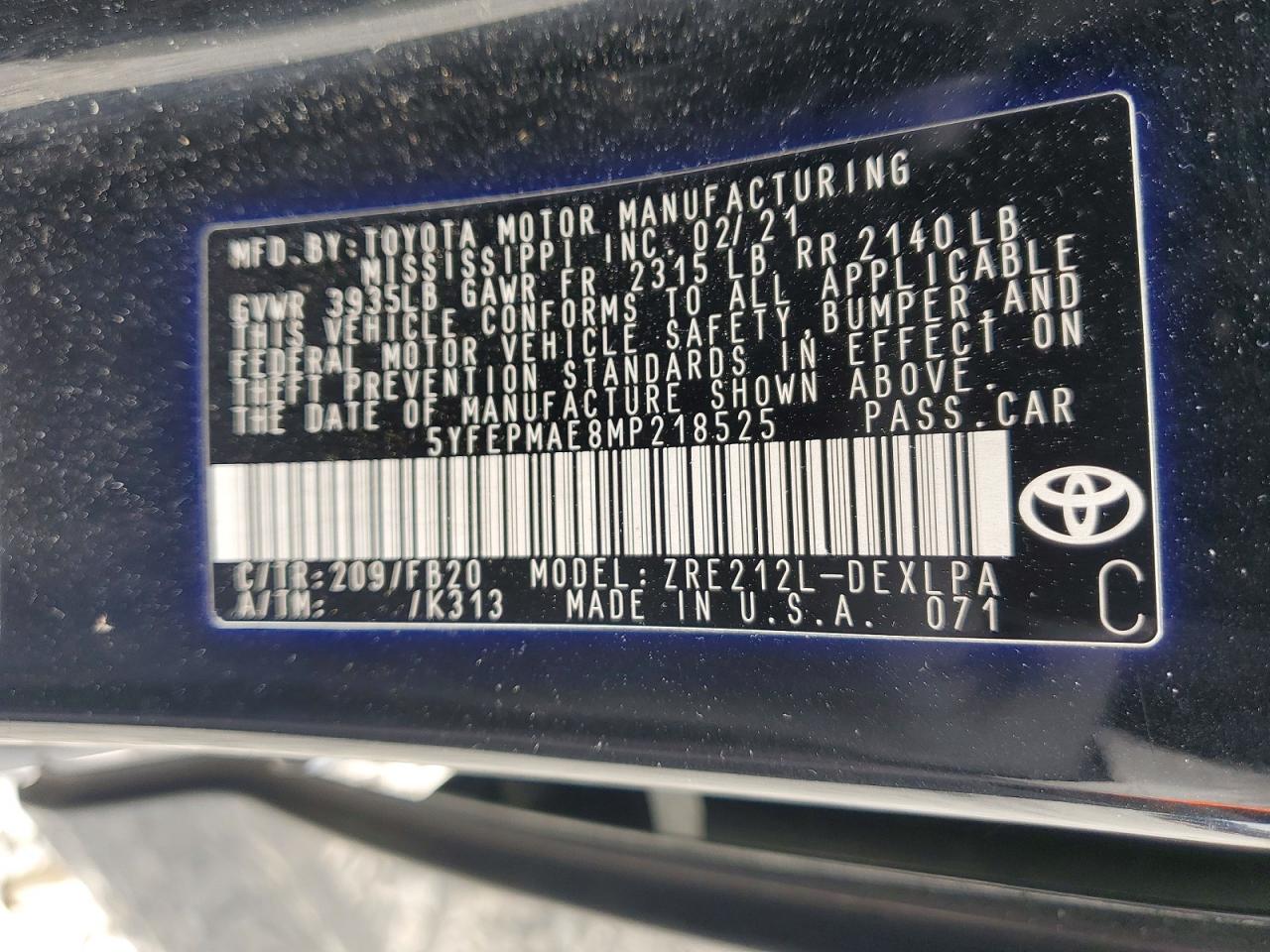 TOYOTA COROLLA LE 2021 — 13