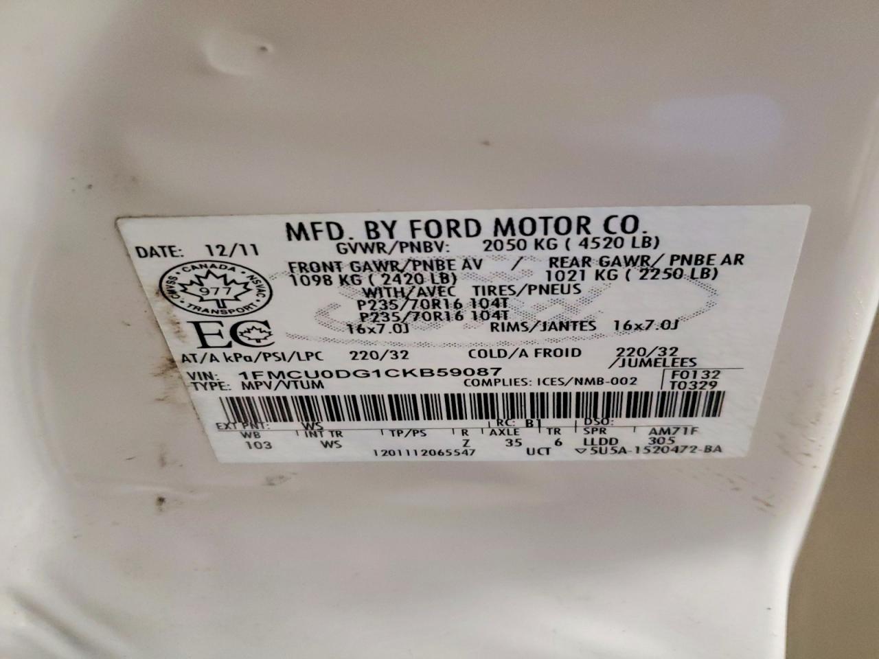 FORD ESCAPE 2012 — 14