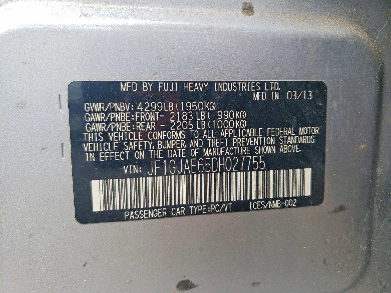 SUBARU IMPREZA 2013 — 13