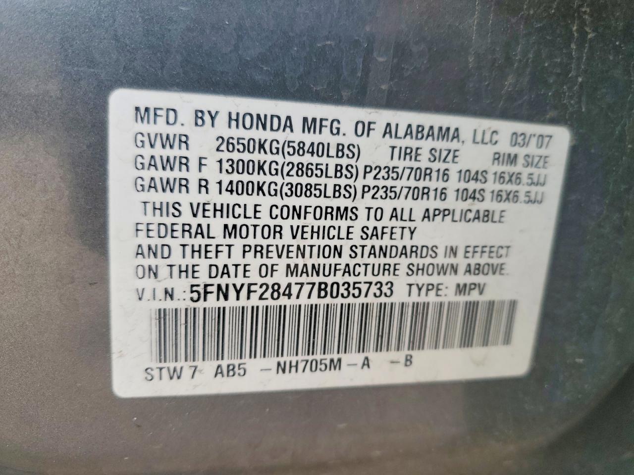 HONDA PILOT 2007 — 14