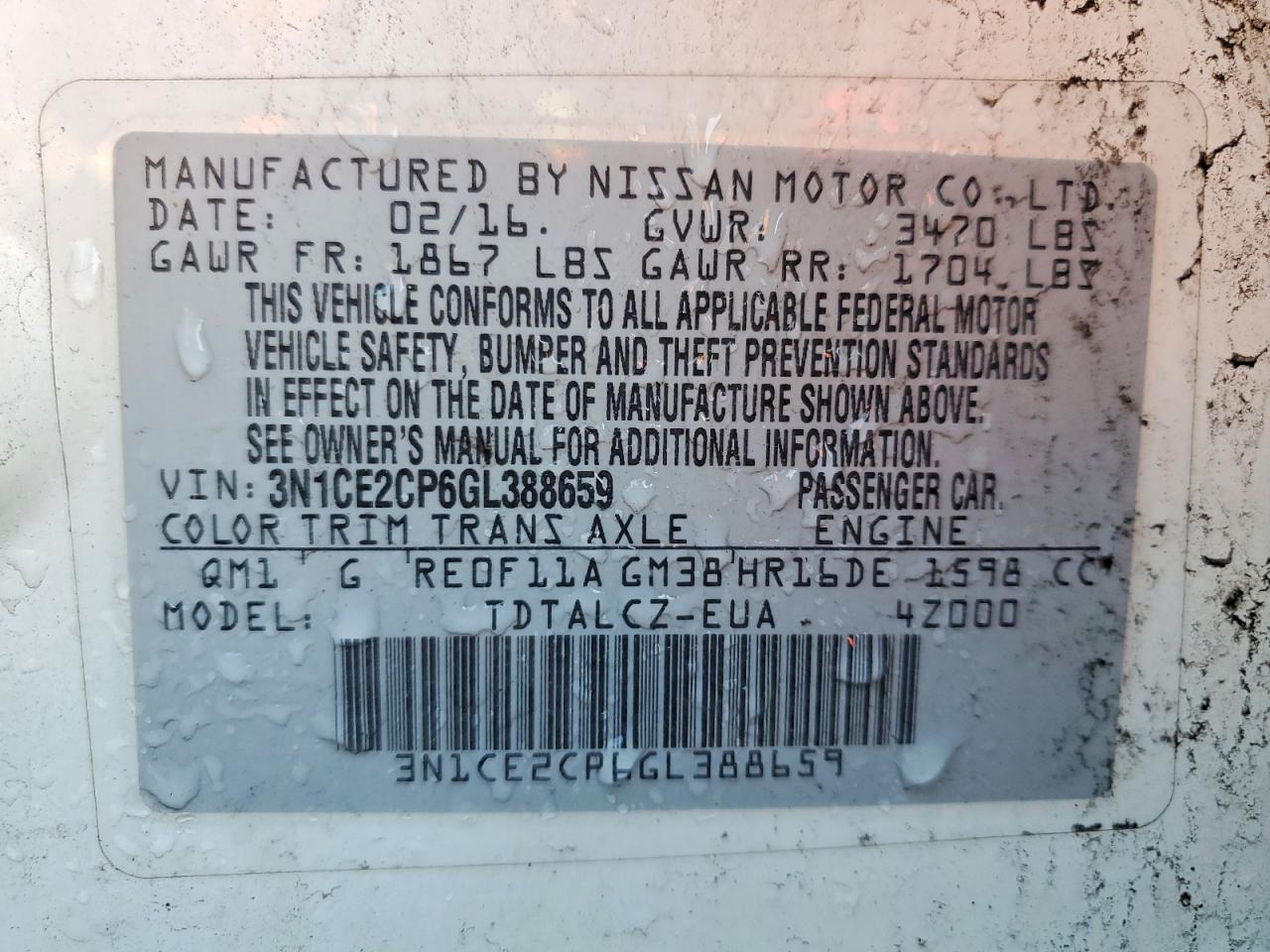NISSAN VERSA NOTE 2016 — 13