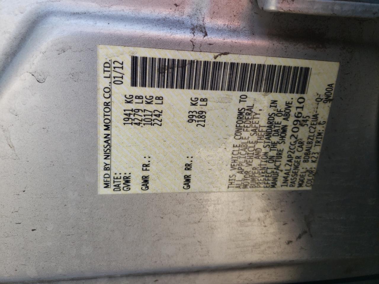 NISSAN ALTIMA 2012 — 14