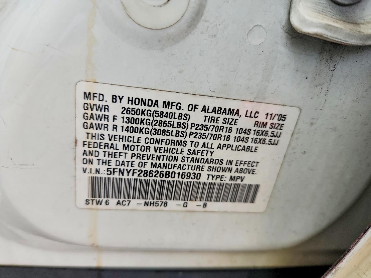 HONDA PILOT 2006 — 14