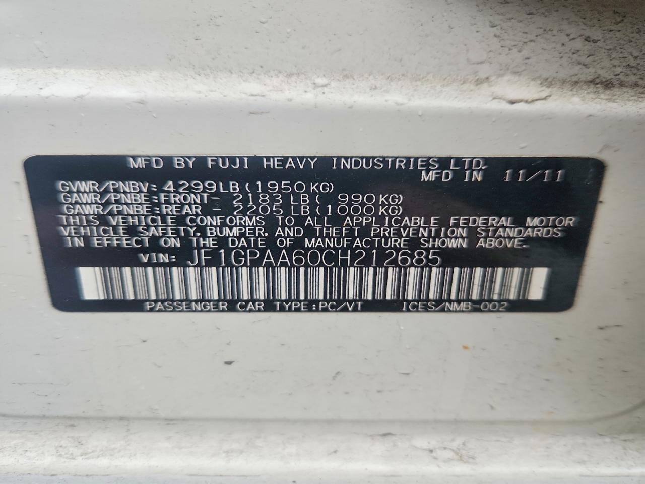SUBARU IMPREZA 2012 — 13