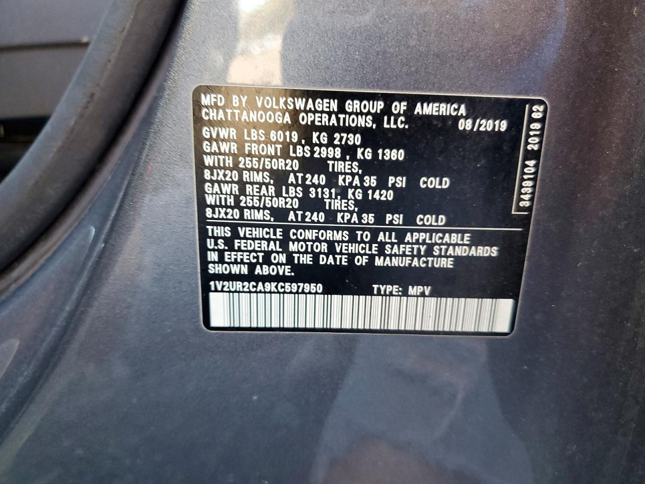 VOLKSWAGEN ATLAS 2019 — 15