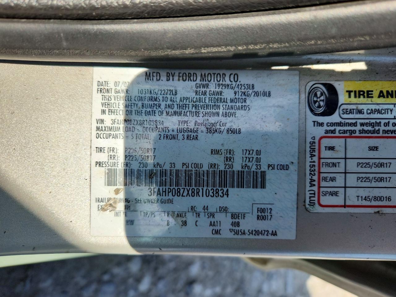 FORD FUSION 2008 — 13