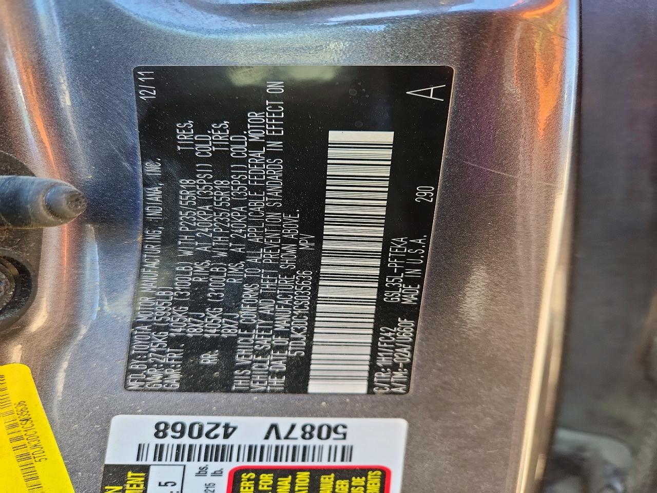 TOYOTA SIENNA 2012 — 14