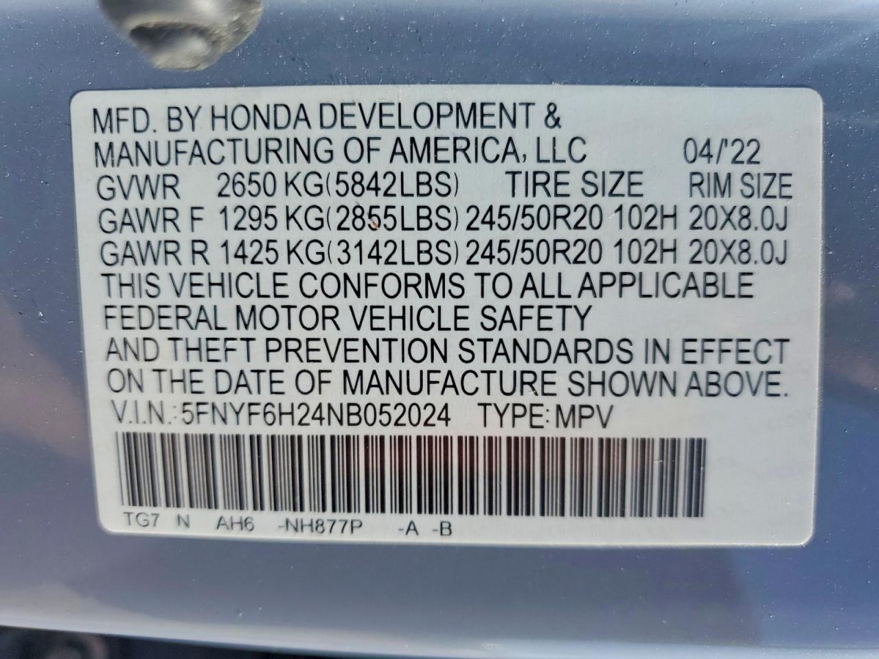 HONDA PILOT 2022 — 14
