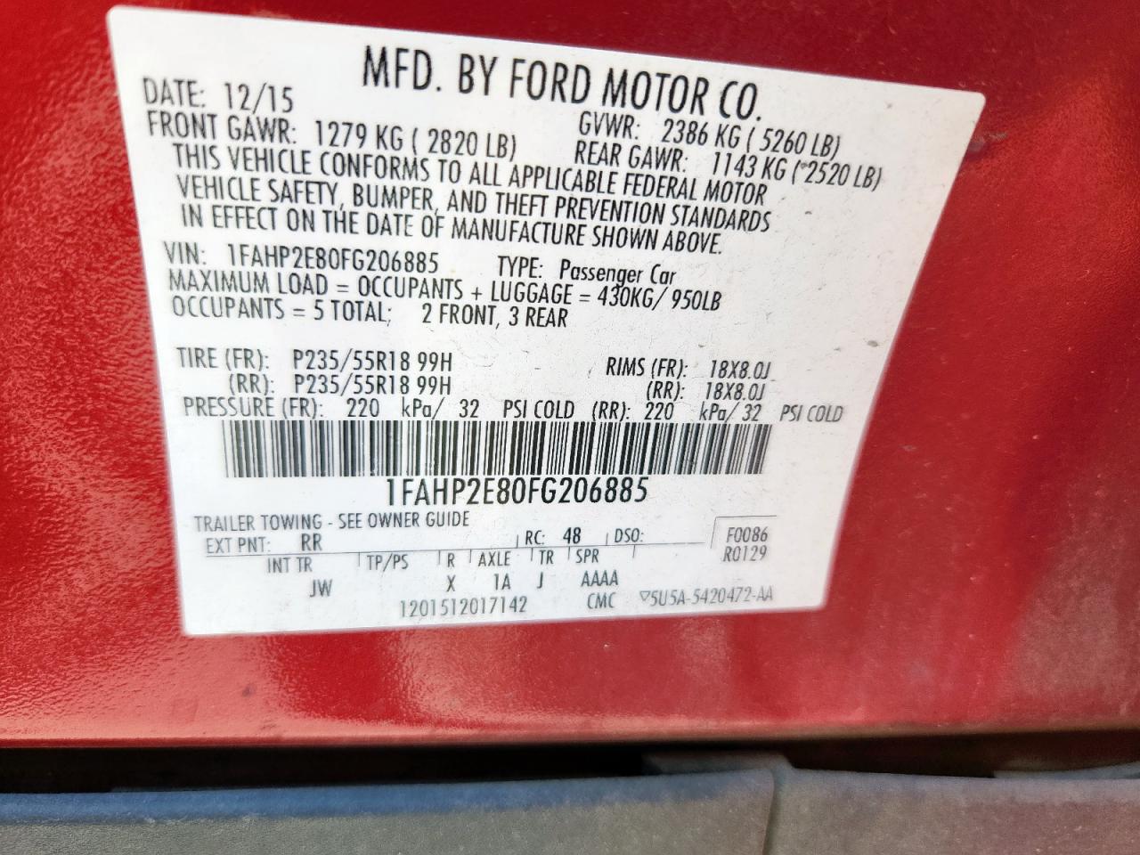 FORD TAURUS SE 2015 — 13