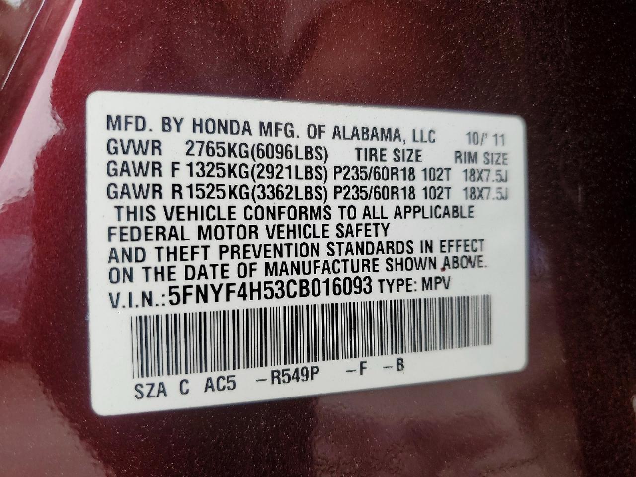 HONDA PILOT 2012 — 14