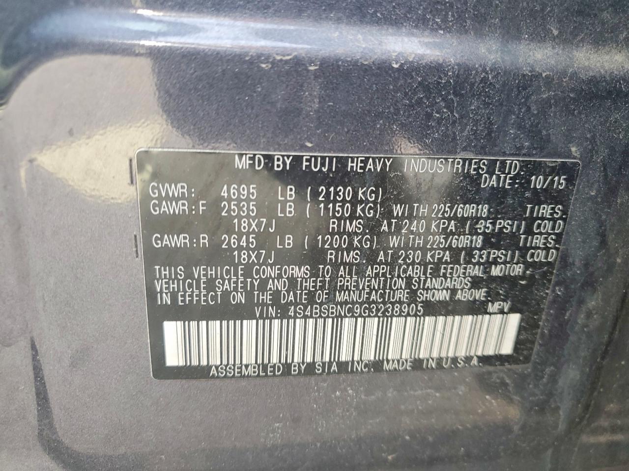 SUBARU OUTBACK 2016 — 14