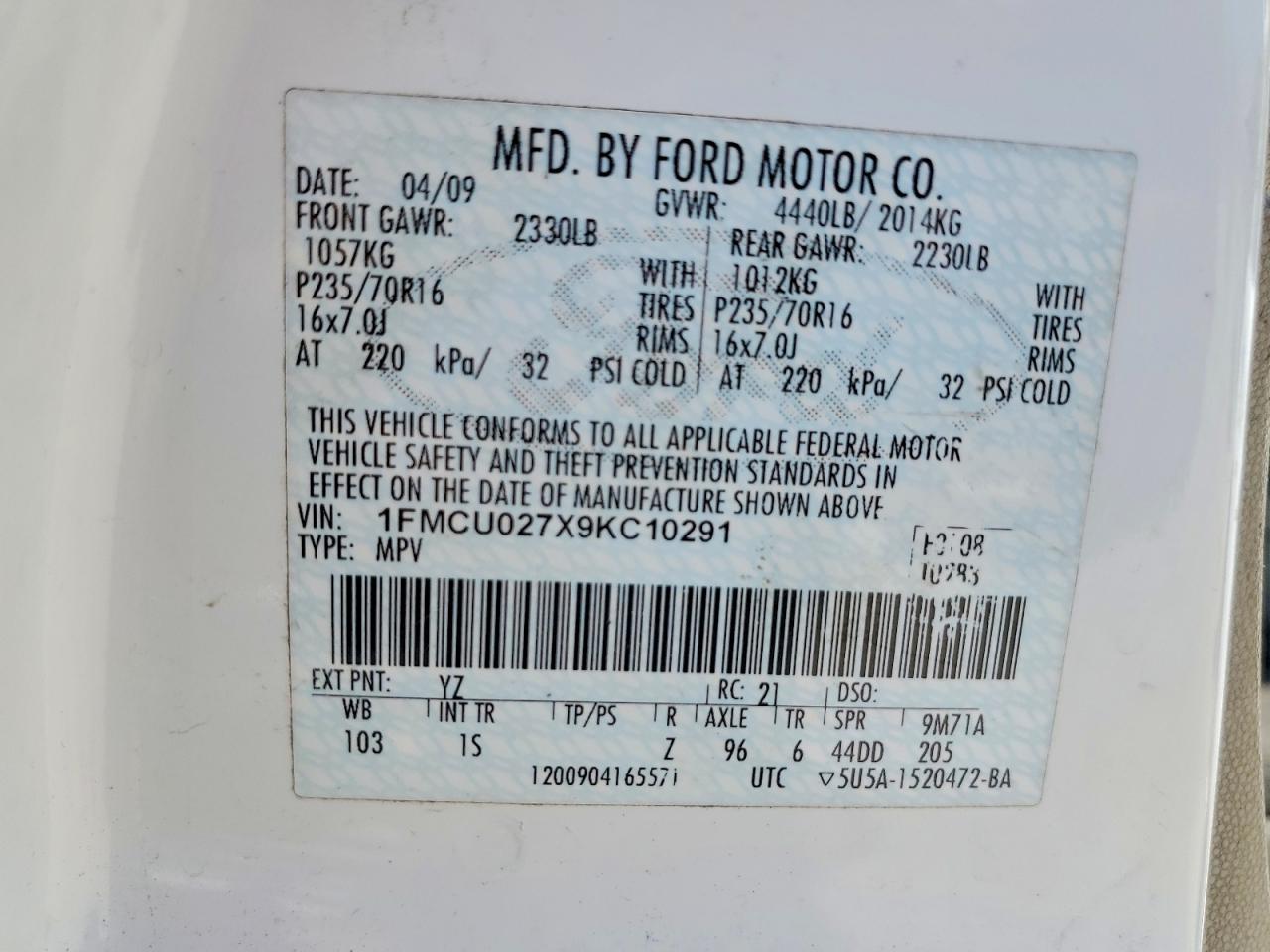 FORD ESCAPE 2009 — 14