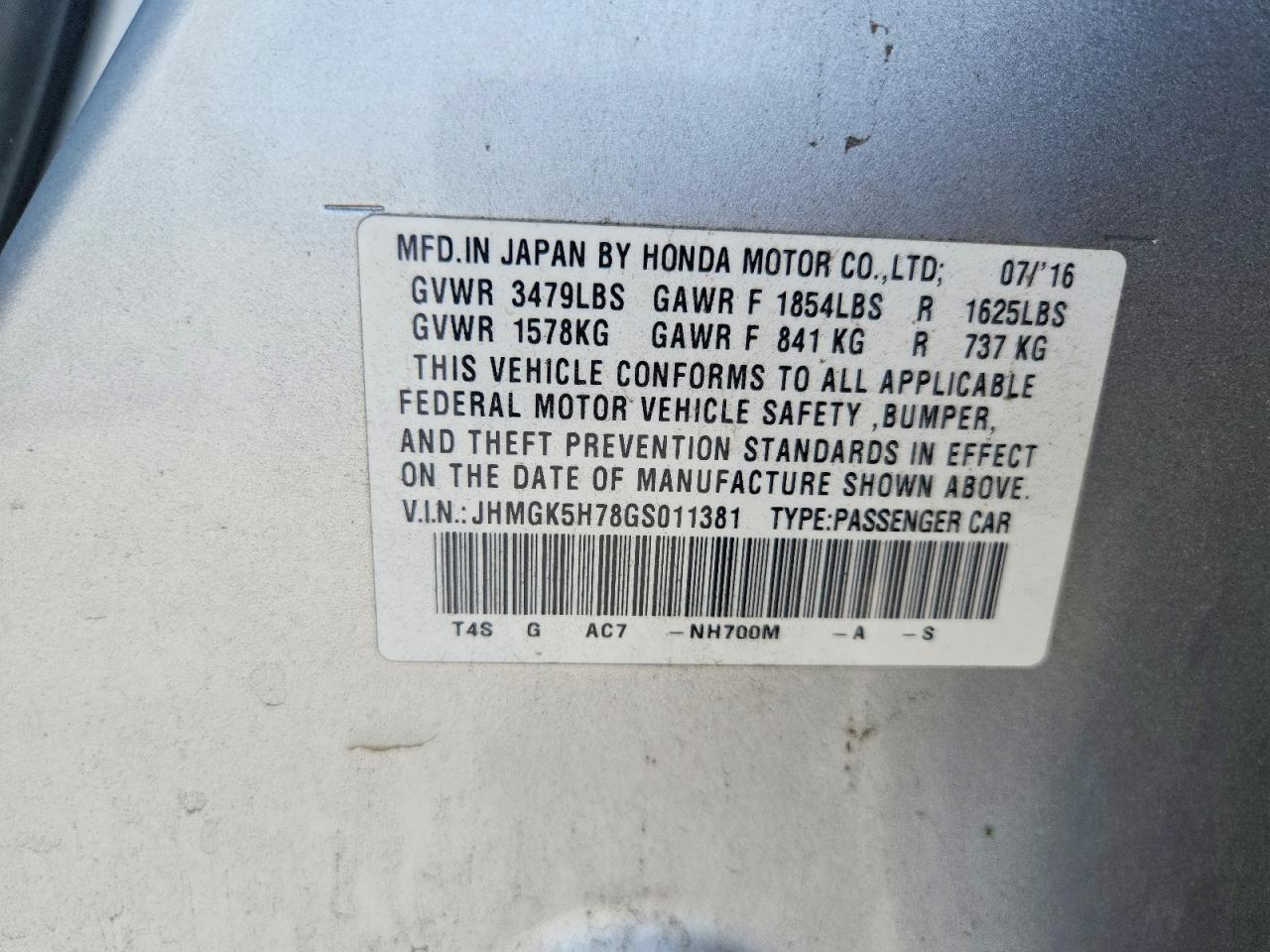 HONDA FIT 2016 — 15