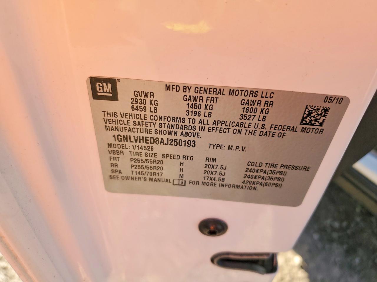 CHEVROLET TRAVERSE 2010 — 14