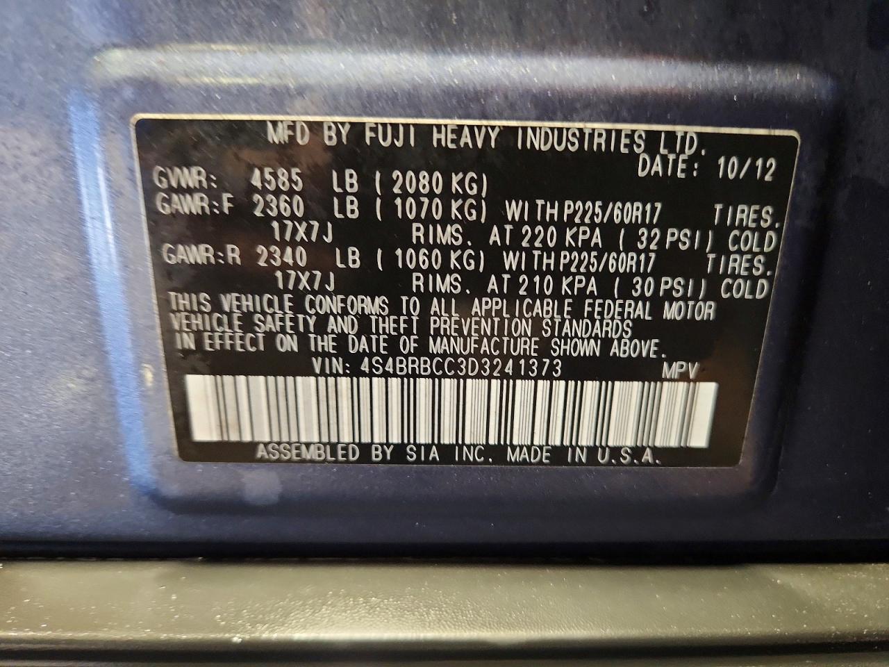 SUBARU OUTBACK 2013 — 14