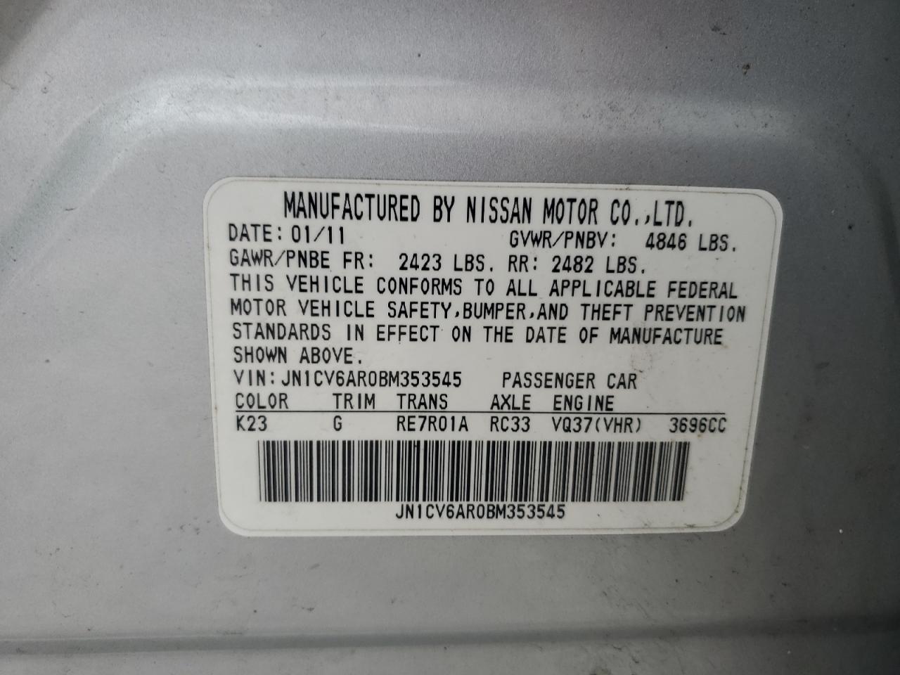 INFINITI G37 2011 — 13