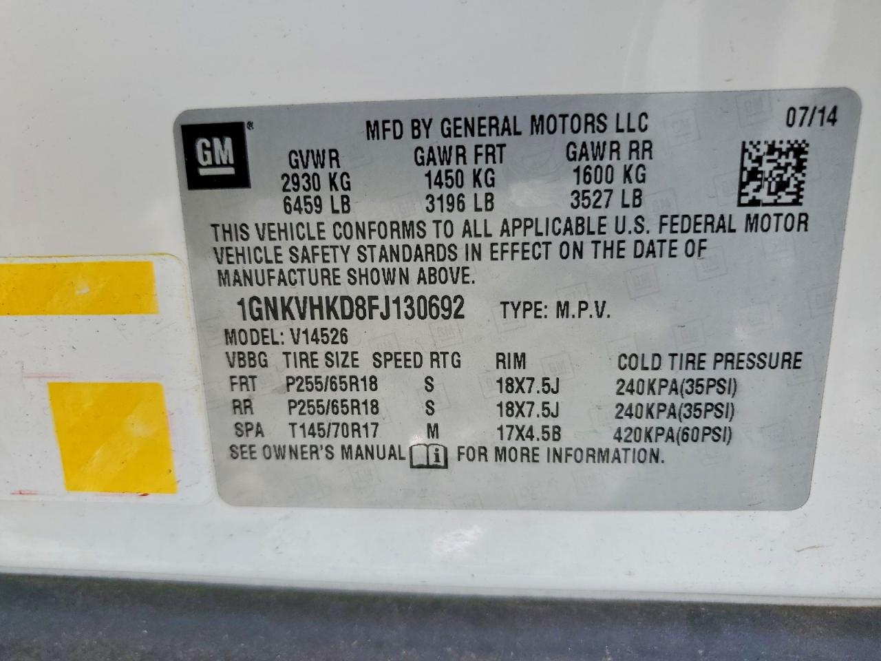 CHEVROLET TRAVERSE 2015 — 14
