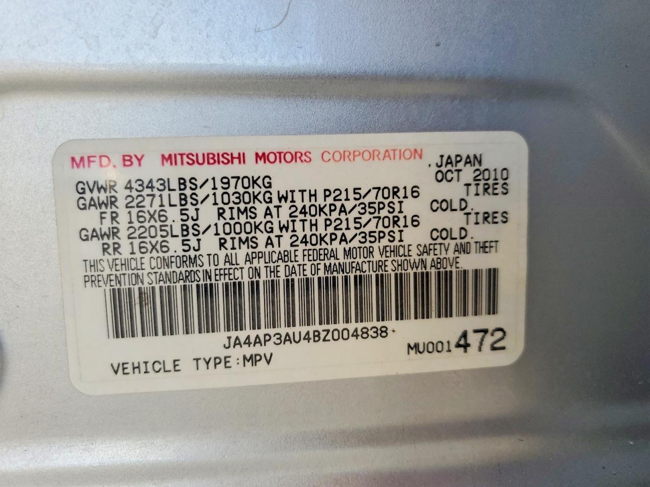 MITSUBISHI OUTLANDER SPORT 2011 — 14