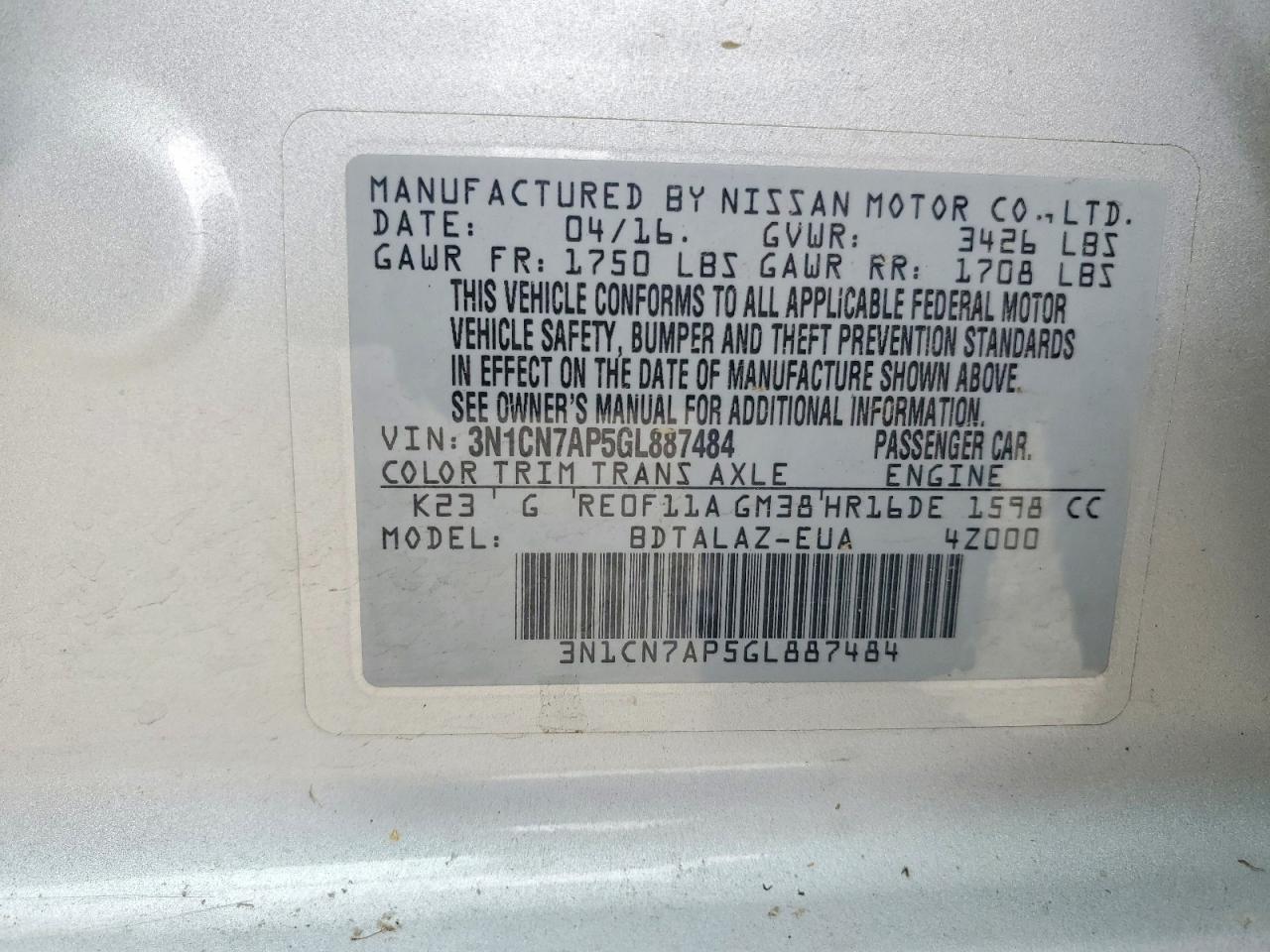 NISSAN VERSA 2016 — 13