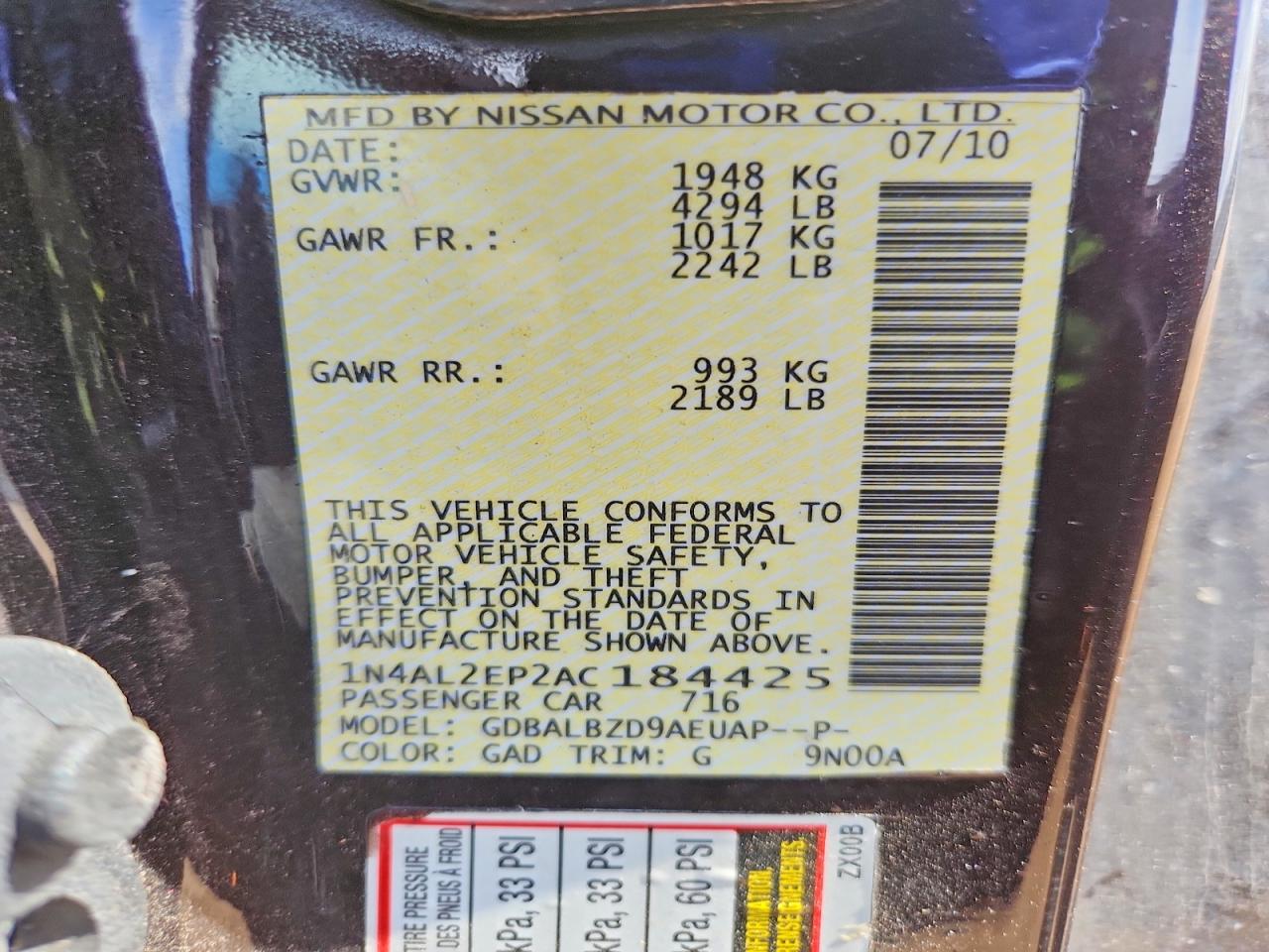 NISSAN ALTIMA 2010 — 13