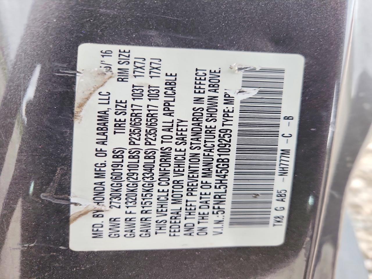 HONDA ODYSSEY 2016 — 15