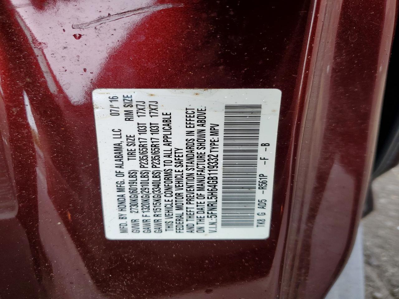 HONDA ODYSSEY 2016 — 14