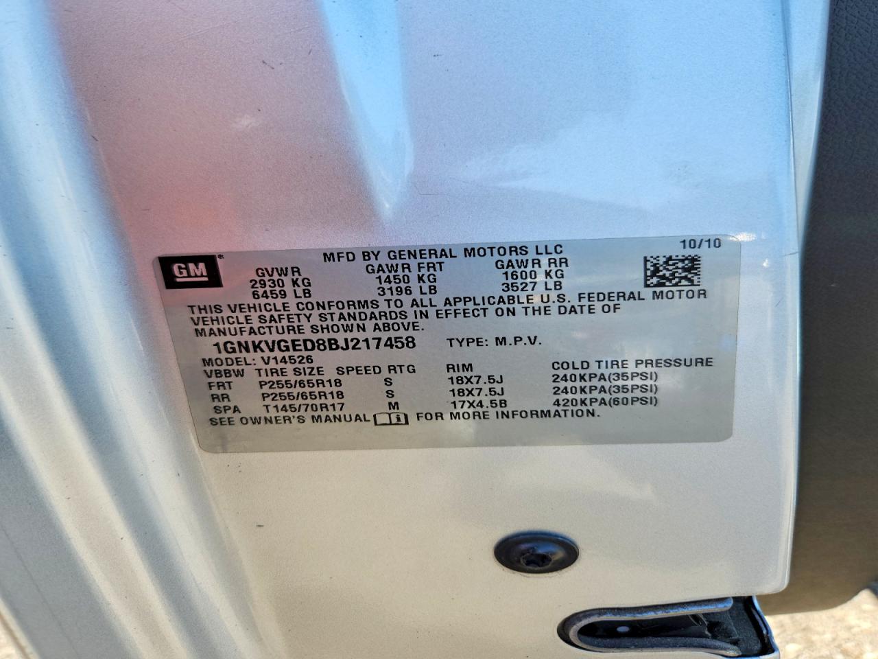CHEVROLET TRAVERSE 2011 — 14