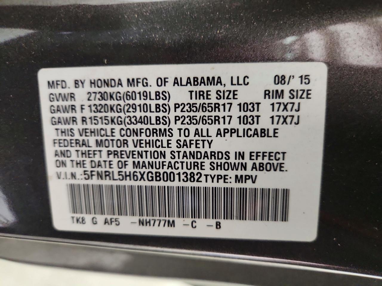 HONDA ODYSSEY 2016 — 14