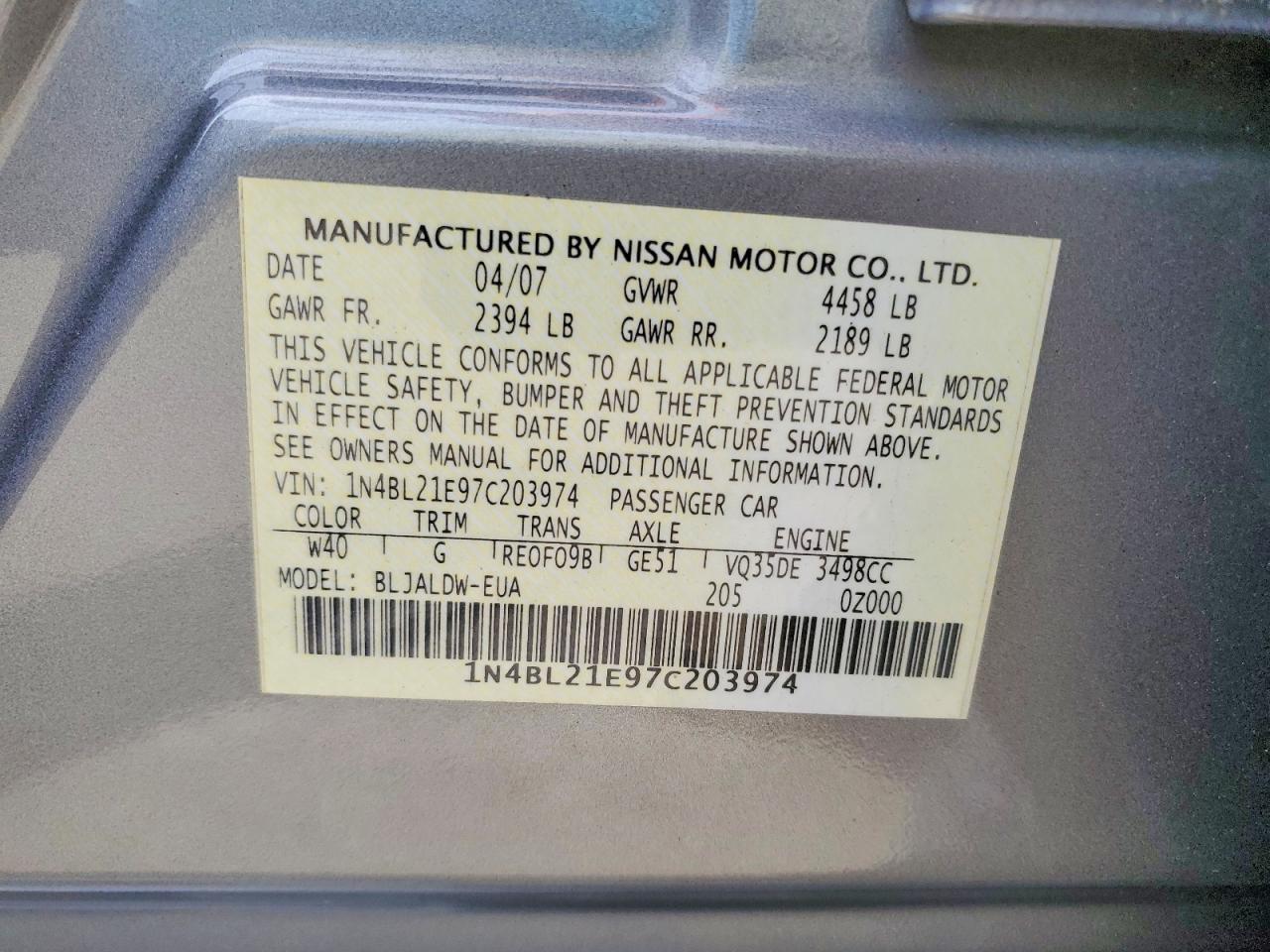 NISSAN ALTIMA 2007 — 13