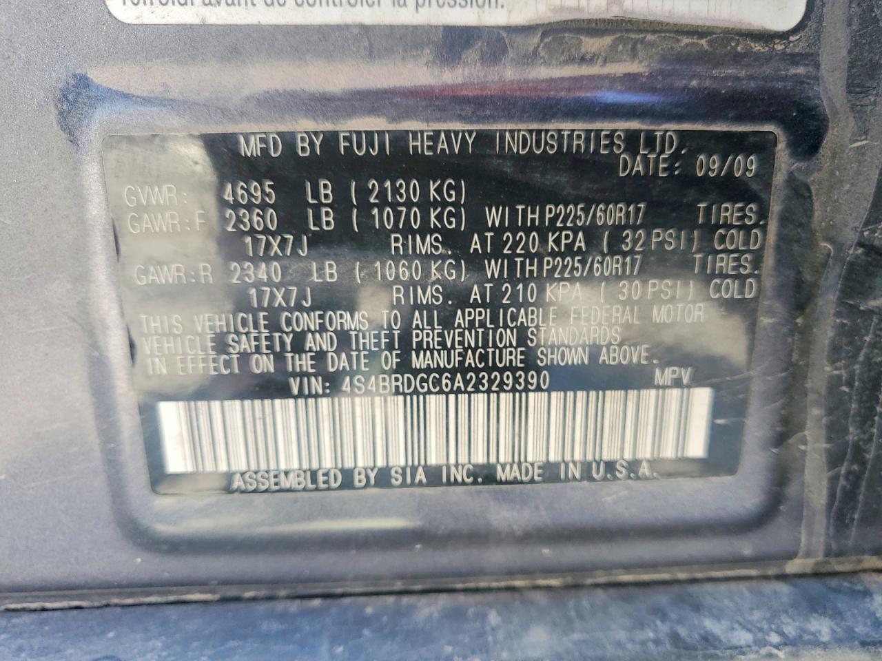 SUBARU OUTBACK 2010 — 14