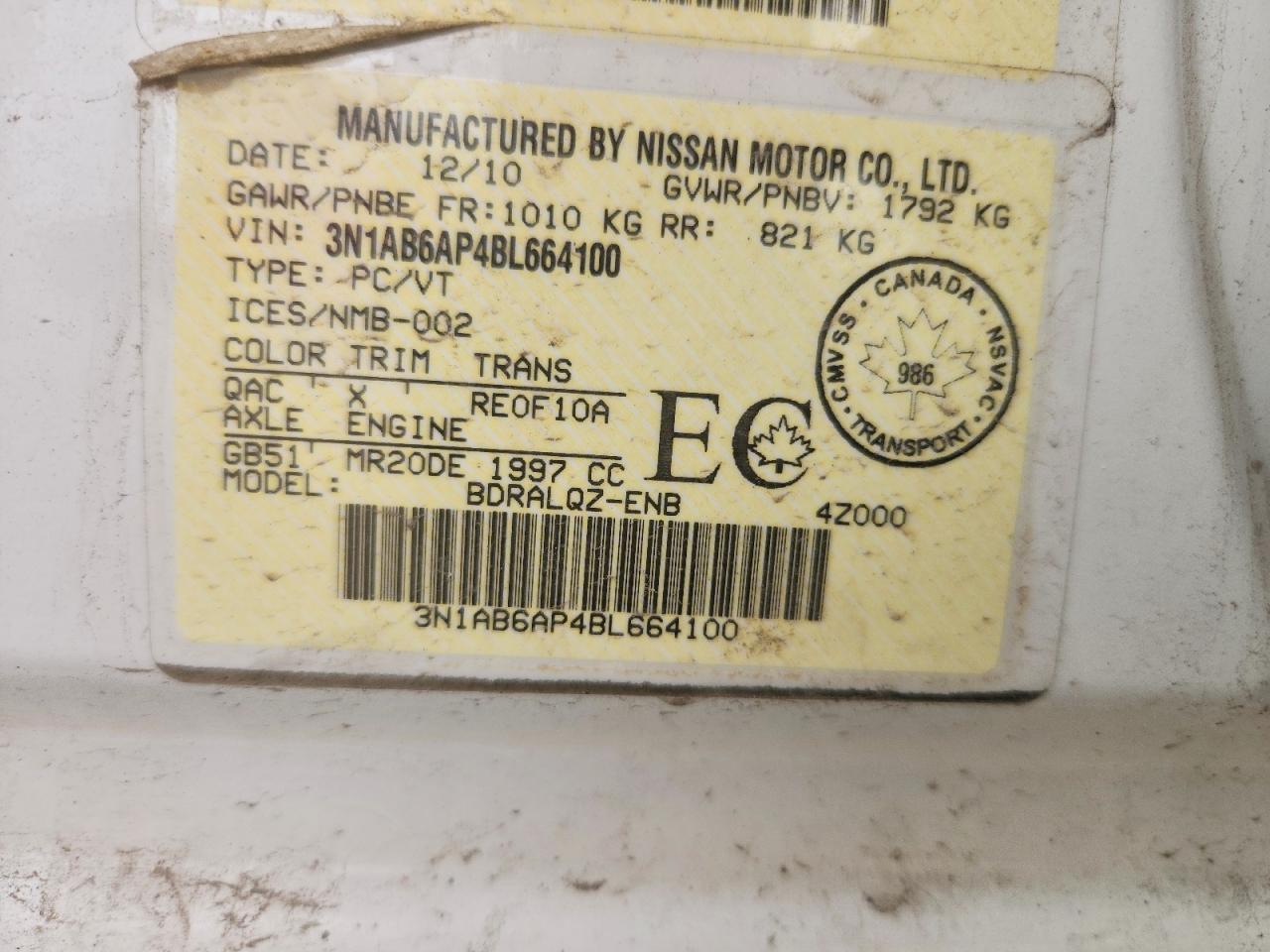 NISSAN SENTRA 2011 — 13