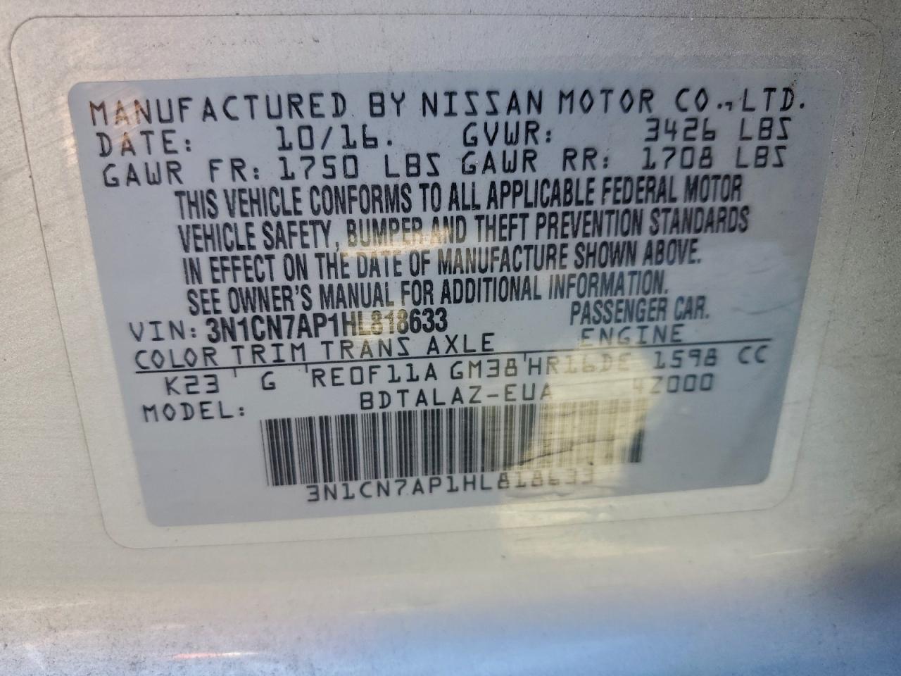 NISSAN VERSA 2017 — 13