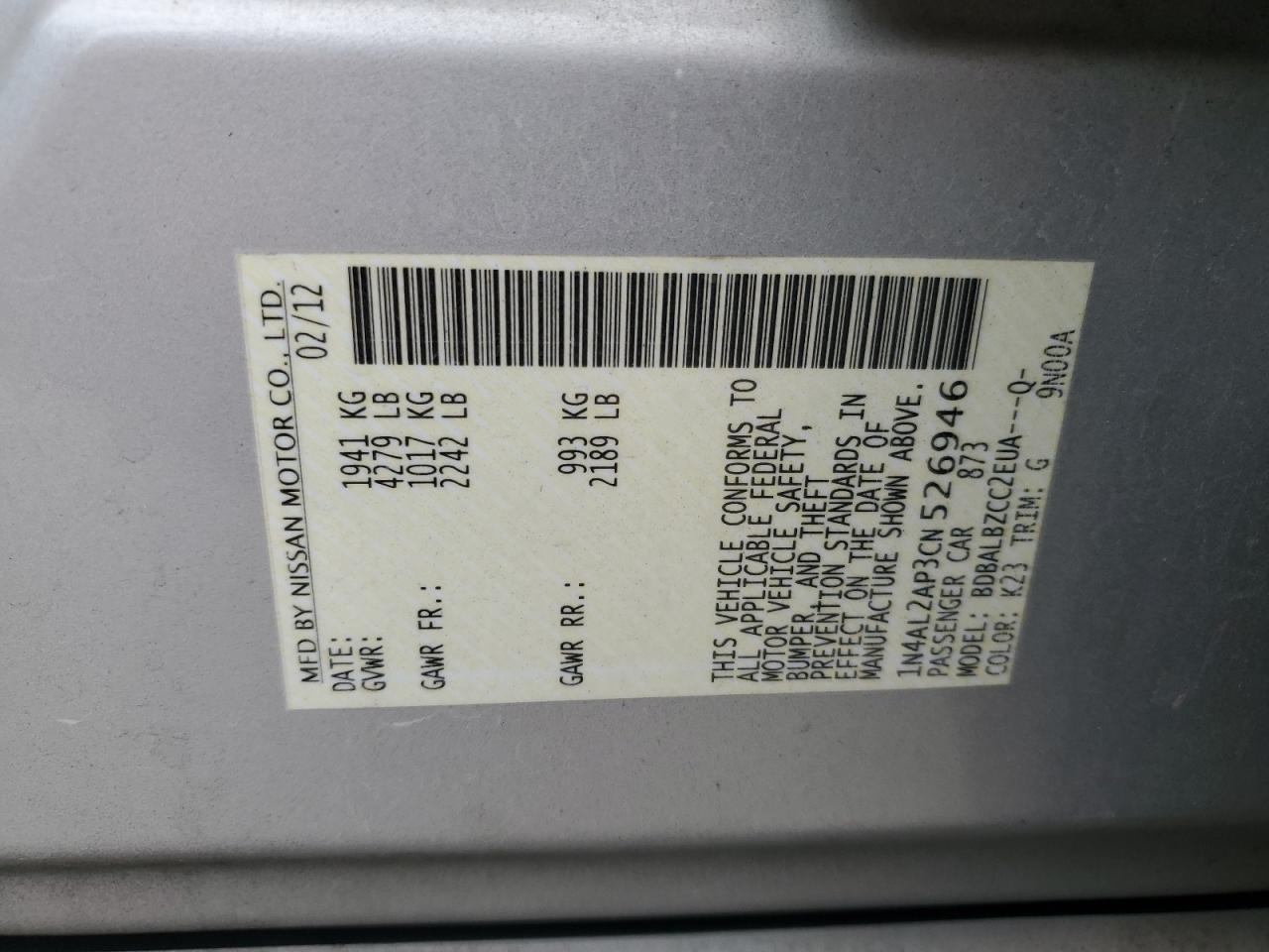 NISSAN ALTIMA 2012 — 13