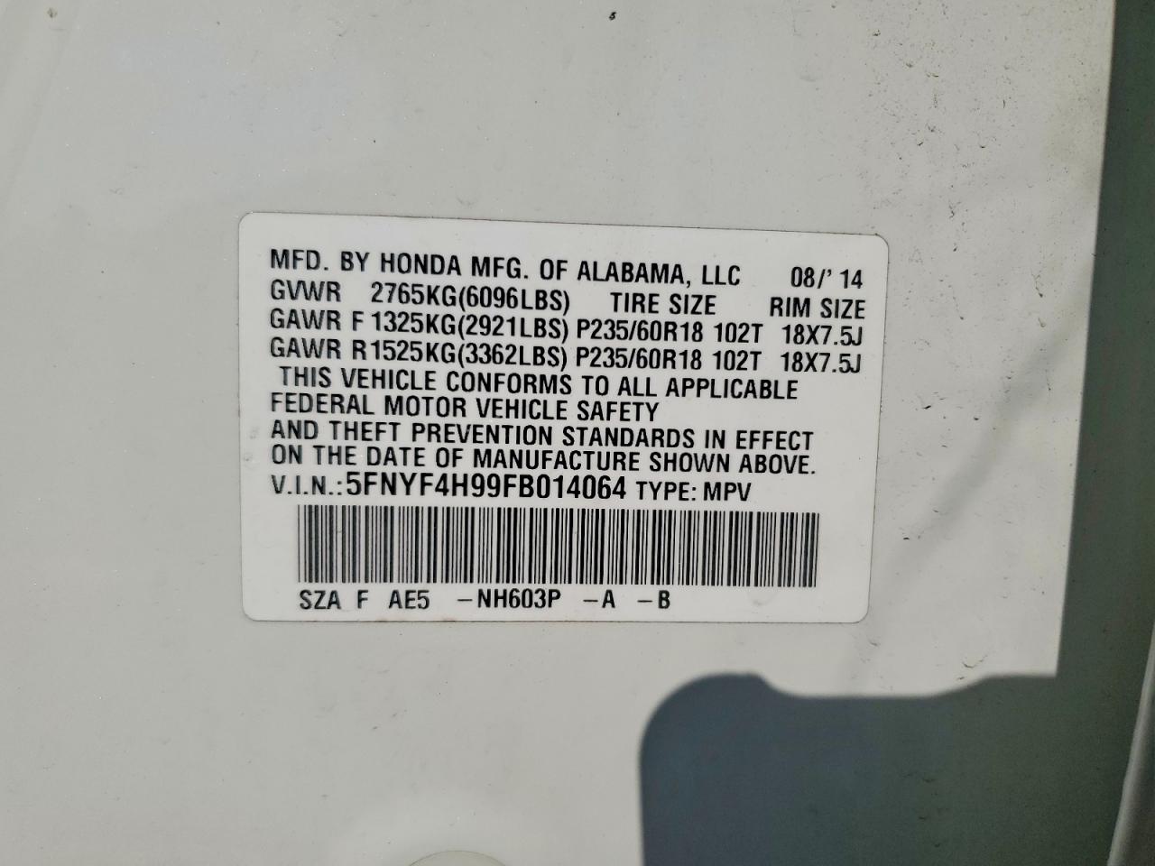 HONDA PILOT 2015 — 14