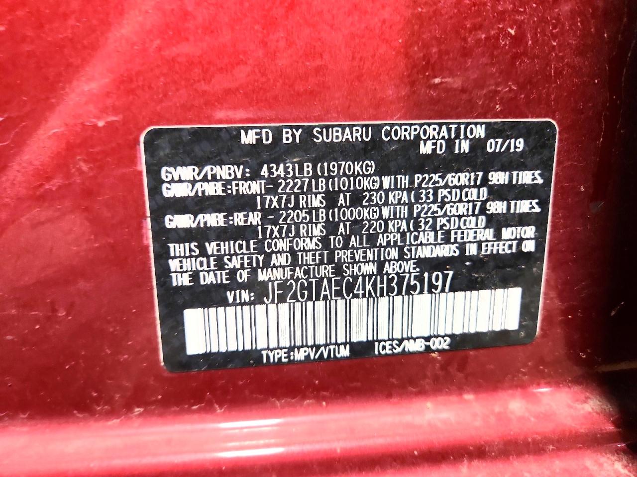 SUBARU CROSSTREK 2019 — 15