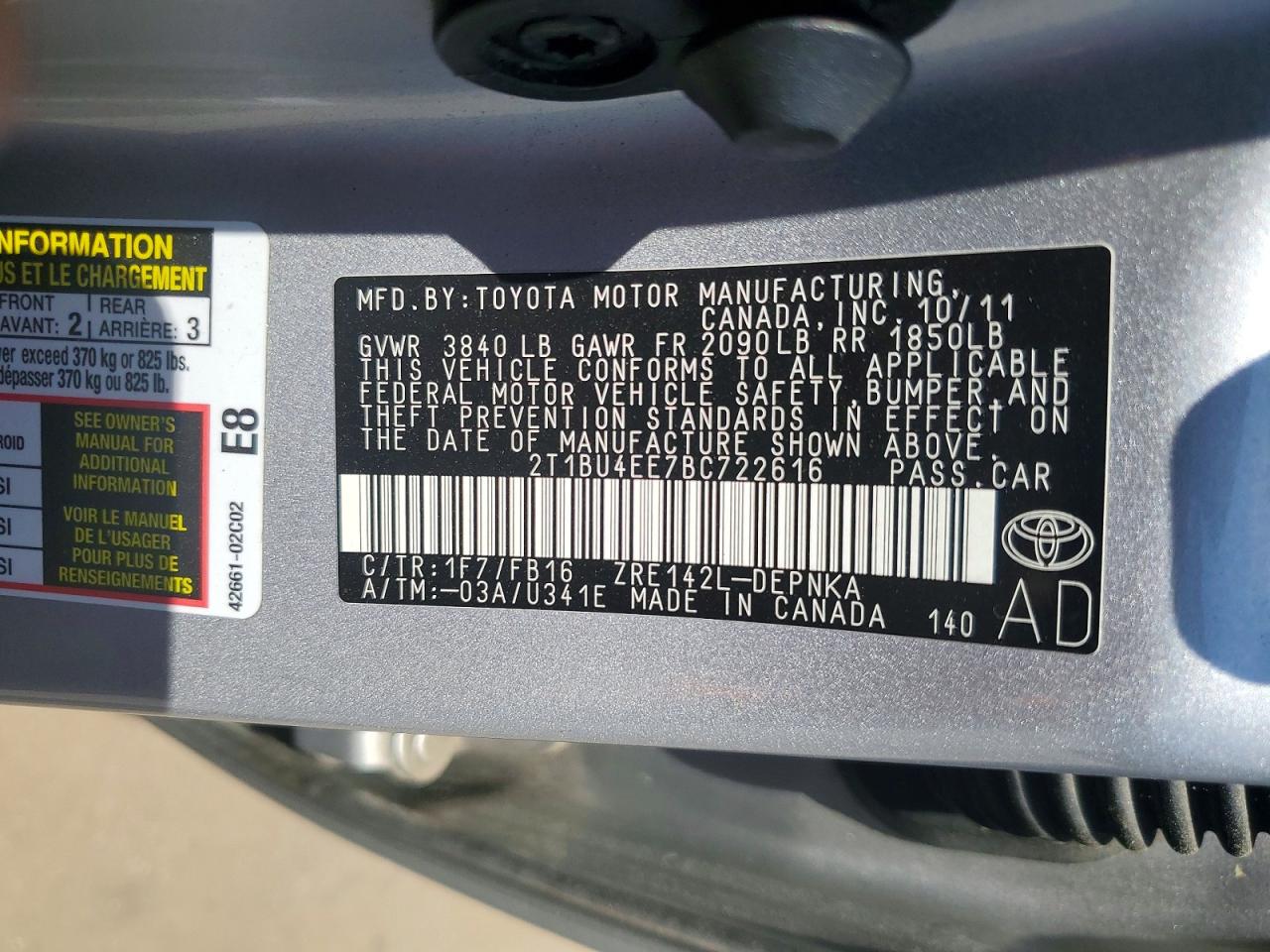 TOYOTA COROLLA 2011 — 14
