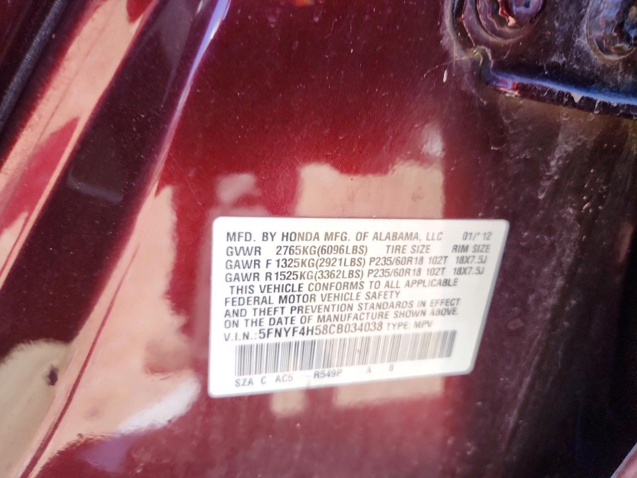 HONDA PILOT 2012 — 14