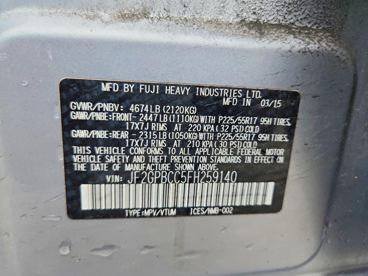 SUBARU XV CROSSTREK 2015 — 14
