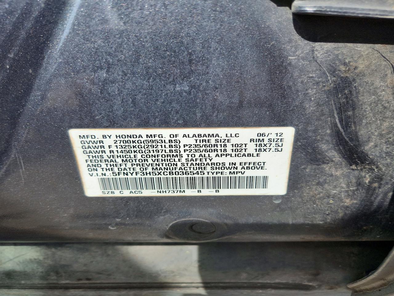 HONDA PILOT 2012 — 14
